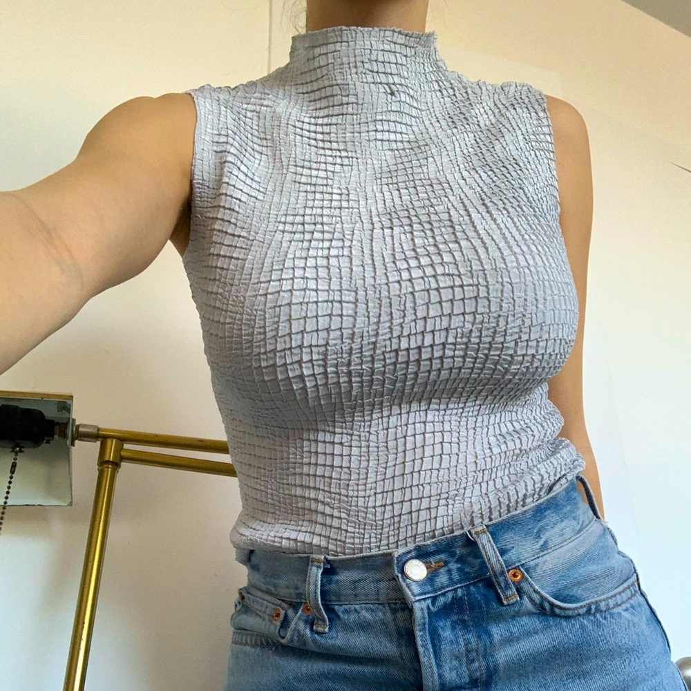 Pleated Tank Top With Funnel Neck